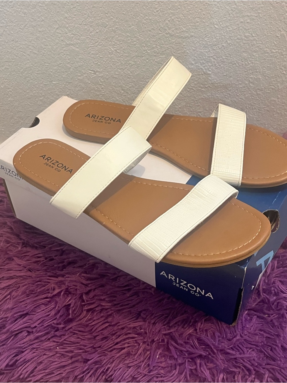 Arizona Jean Company White Double Band Slide Sandals - Picture 2 of 5